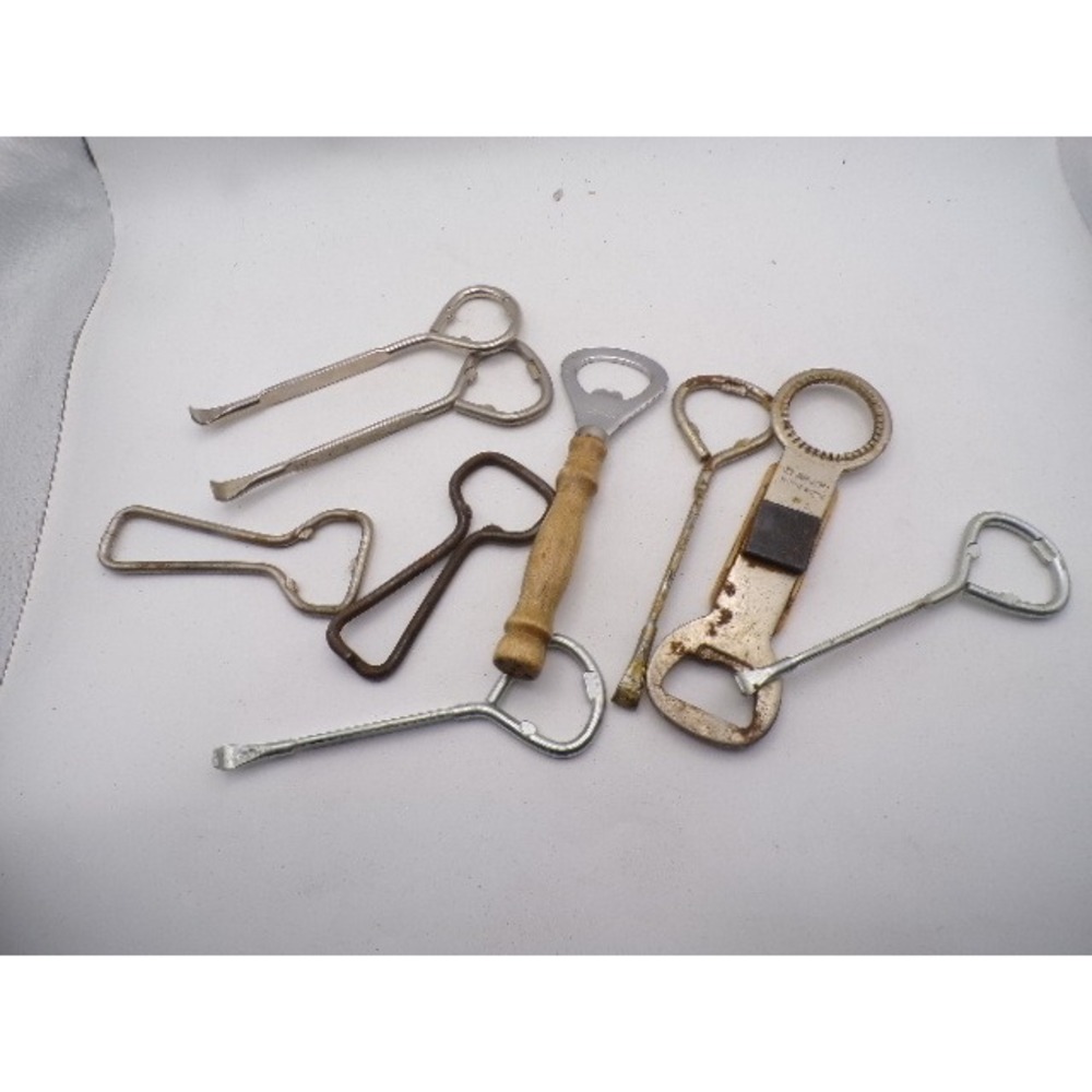 Vintage Bottle Opener Lot 9pc Church Key Wood‎ Handle Jar Opener Barware Tools